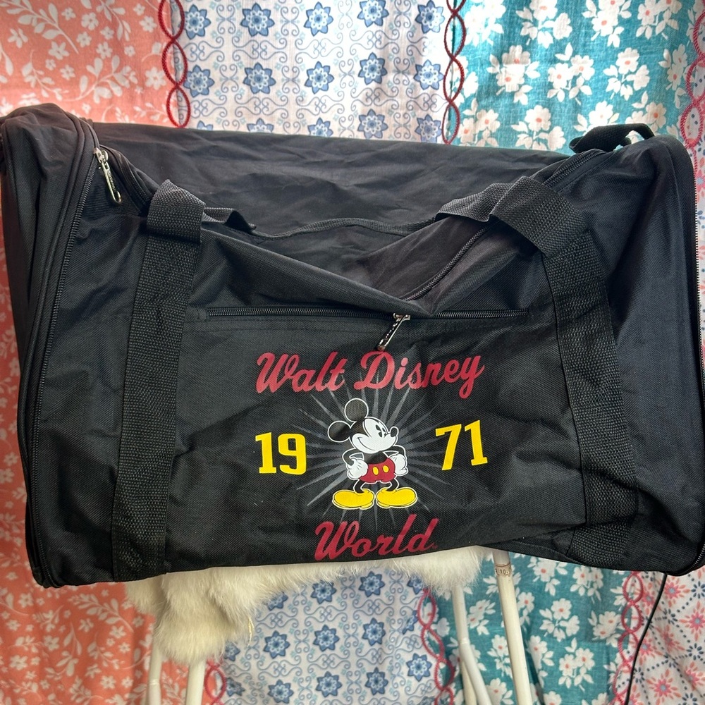 Disney Black Duffel Bag with Mickey Mouse and Red Yellow Accents